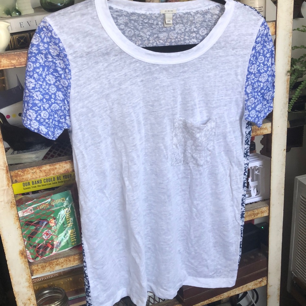 Jcrew 100% linen flower color block tee